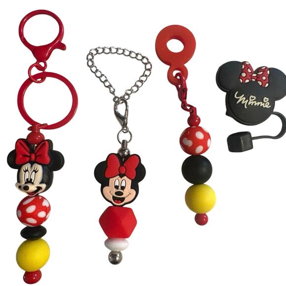 Minnie Mouse cup set 4 Piece set. Straw cover and charm, handle & Bag charm. NWT - Picture 6 of 7